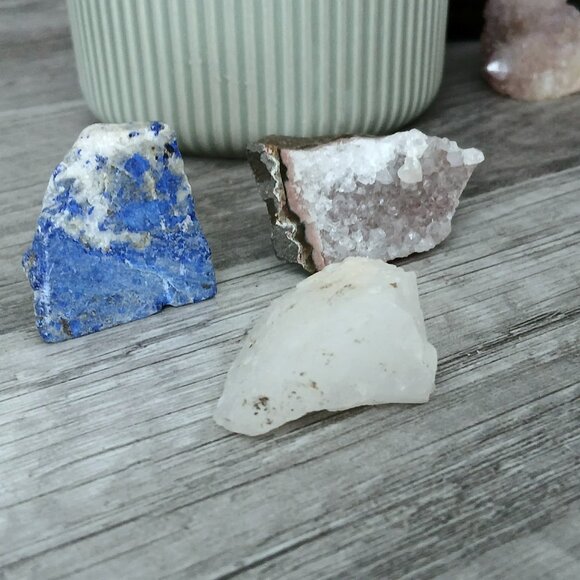 3 piece raw gemstone crystal set, lapis lazuli quartz & amethyst cluster - Picture 2 of 3